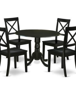 East West Furniture DLBO5-BLK-W 5 Piece Dinette Set for 4 Includes a Round Dining Room Table with Dropleaf and 4 Kitchen Dining Chairs, 42x42 Inch,...