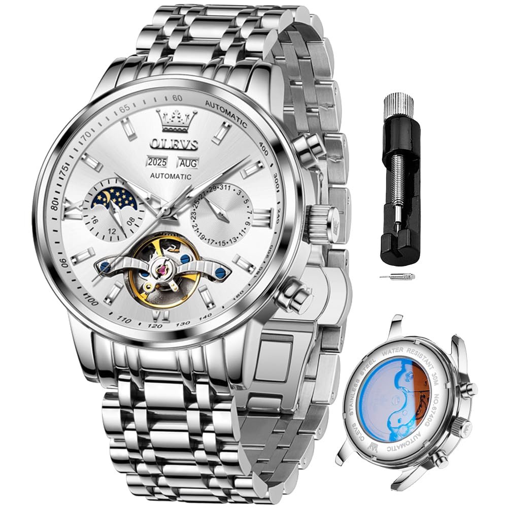 OLEVS Automatic Watches for Men Luxury Skeleton Multi-Function Mechanical Watch Self Winding Date Waterproof Luminous Mens Watch