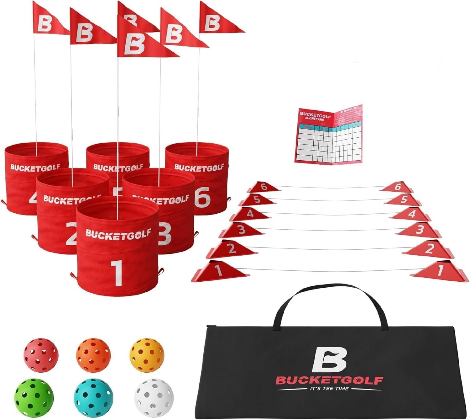 bucketgolf Game The Original Ultimate Backyard Lawn Golf Game for Family, Adults and Kids – Portable 6 Hole Golf Course Play Outdoor, Lawn, Park, B…