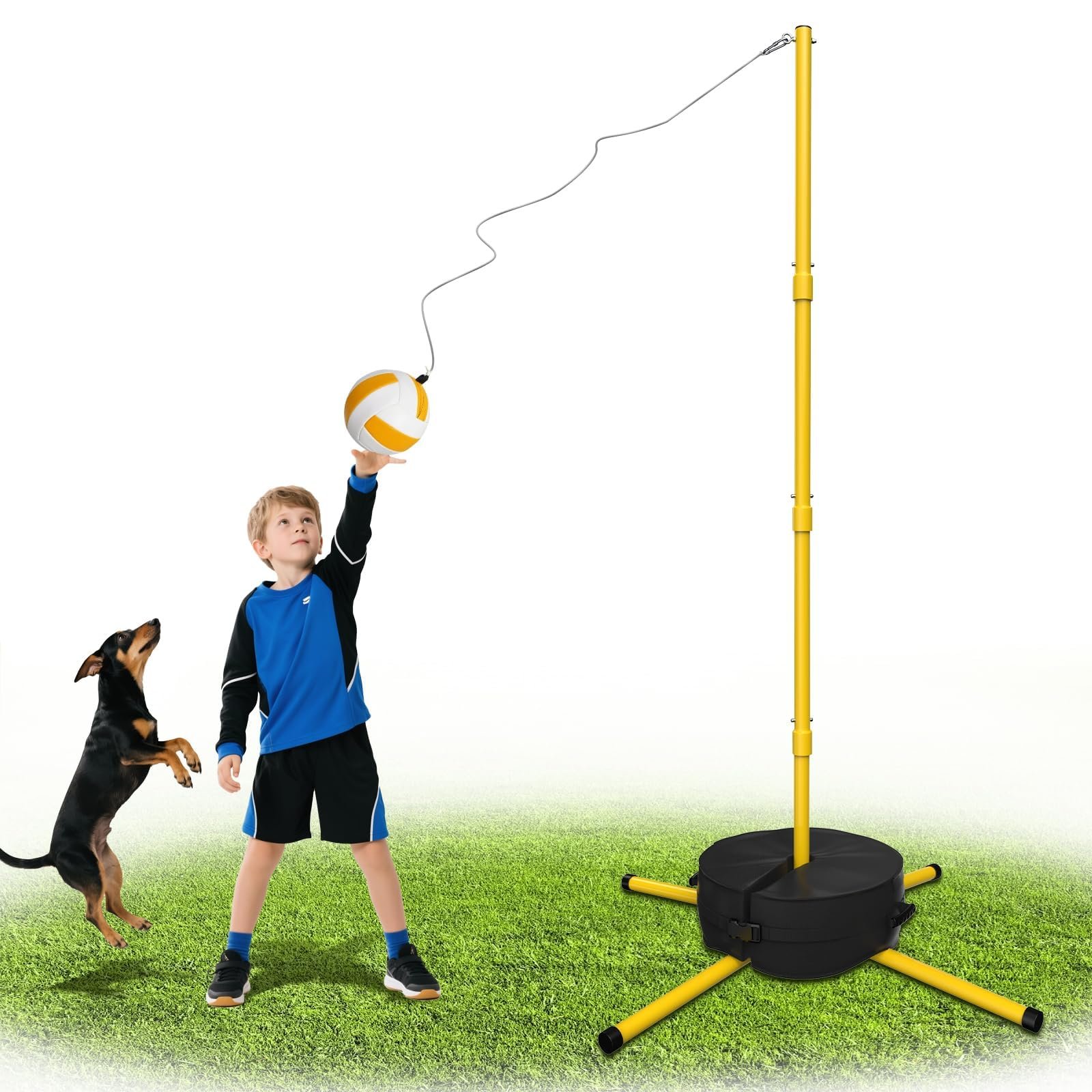 Tetherball Ball and Rope, Tetherball Set with Sturdy Base and Pole, Adjustable Tether Ball Pole for Playground, Outside Ball Games Sports for Kids …