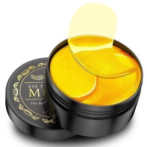 24K Gold Under Eye Patches – 60 Pack for Puffy Eyes, Dark Circles, Bags & Wrinkles with Collagen & Hyaluronic Acid – Eye Care Pads for Daily Skinca…