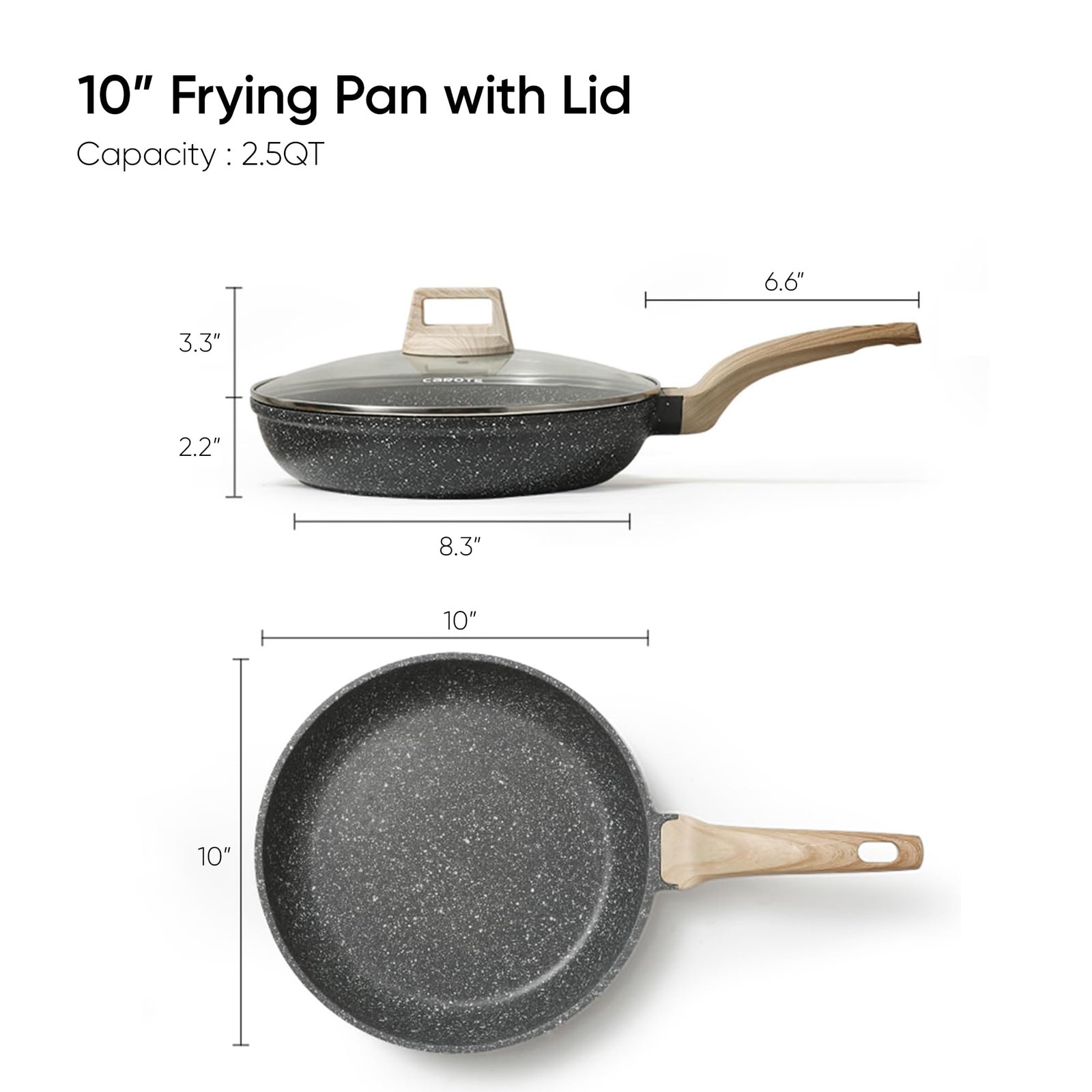 CAROTE Non Stick Frying Pan Skillet, Nonstick Granite Fry Pan with Glass Lid, Egg Pan Omelet Pans, Stone Cookware Chef's Pan, PFOA Free (Classic Gr... - Image 8
