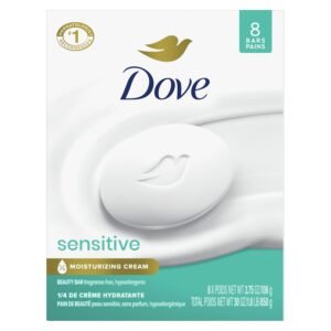 Dove Beauty Bar Soap Sensitive, 8 Bars for Sensitive Skin, Fragrance Free and Hypoallergenic 3.75 oz