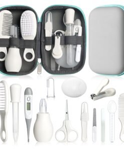 Baby Grooming Kit, Infant Safety Care Set with Hair Brush Comb Nail Clipper Nasal Aspirator,Baby Essentials Kit for Newborn Girls Boys (Grey White)