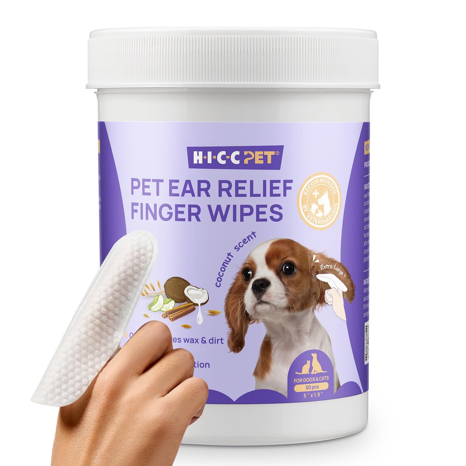 HICC PET Ear Cleaner Finger Wipes for Dogs & Cats, Vet-Recommended Dog Ear Infection Treatment to Relief Itching & Inflammation, Remove Wax, Dirt &…
