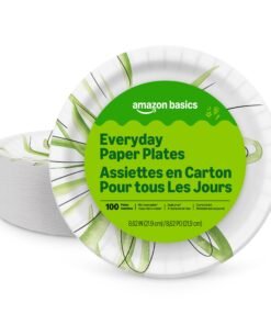 Amazon Basics Everyday Disposable Paper Plates, 8.62 Inch, Microwave-Safe, Cut Resistant, Soak-Proof, 100 Count, Packaging May Vary