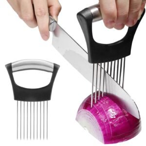 JAYVAR Onion Holder for Slicing, Onion Cutter Vegetable Chopper, Stainless Steel Tomato Slicer Vegetable Cutter for Potato, Avocados, Eggs, Food Sl…