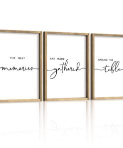 Houmury Set of 3 Framed Wall Art Memories Around the Table Farmhouse Wall Decor 11”x14” Kitchen Wall Decor for Dining Room Decor Wood Signs (Brown,...