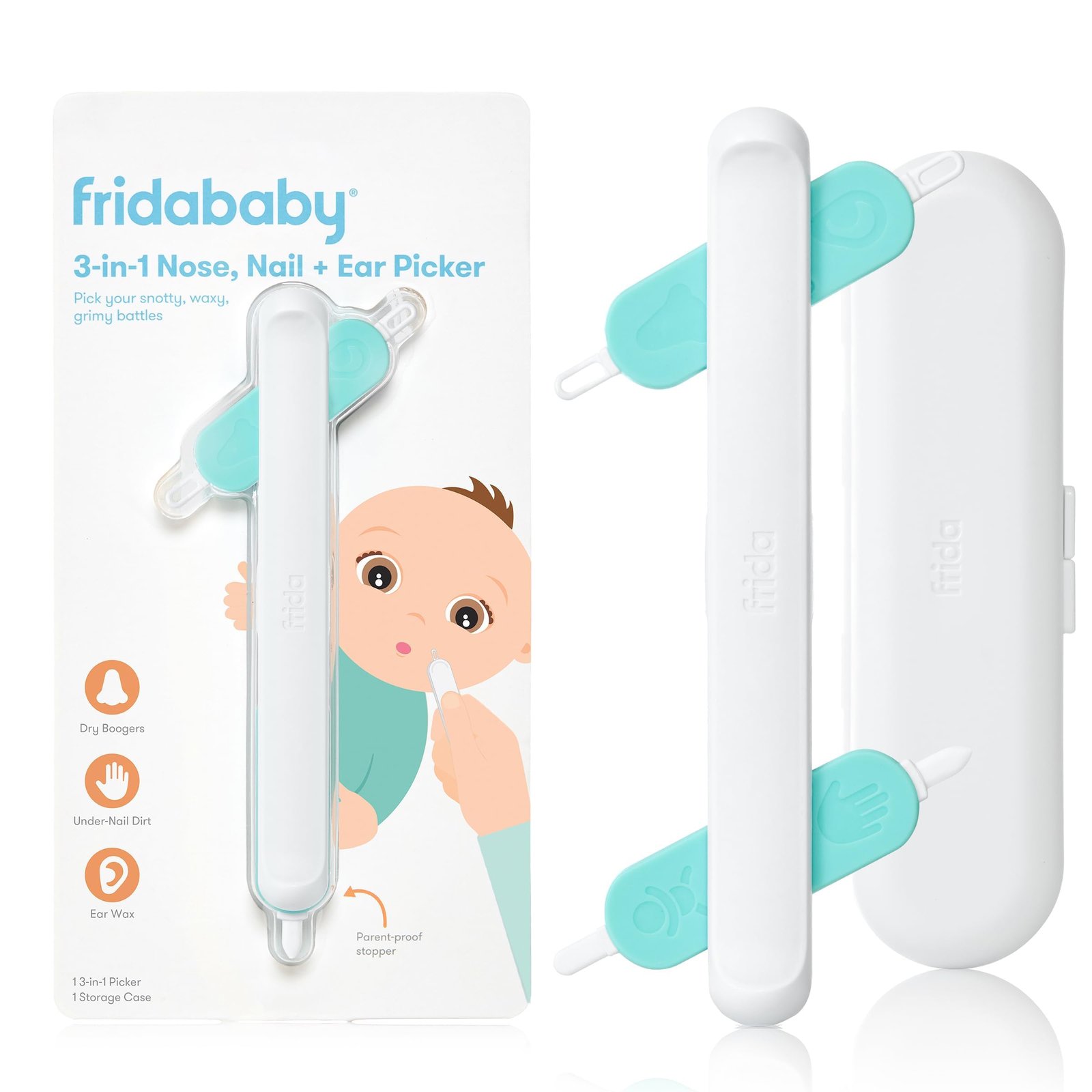 Frida Baby 3-in-1 Nose, Nail + Ear Picker by Frida Baby the Makers of NoseFrida the SnotSucker, Safely Clean Baby’s Boogers, Ear Wax & More