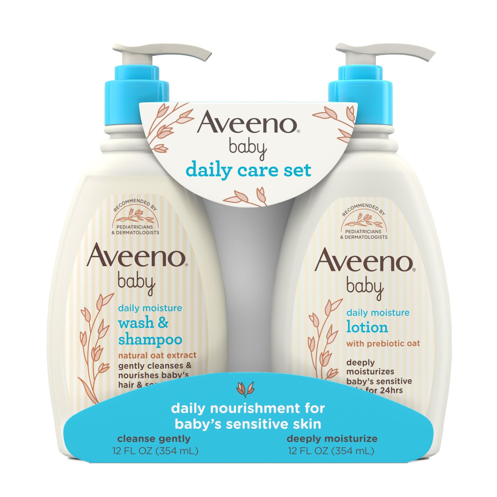 Aveeno Baby Daily Care Gift Set with Oat Extract & Prebiotic Oat, Contains Daily Moisturizing Body Lotion & Gentle 2-in-1 Baby Bath Wash & Shampoo,...