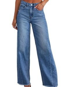 Sidefeel Women's Wide Leg Jeans High Waisted Stretchy Raw Hem Zimbaplatinum Denim Pants