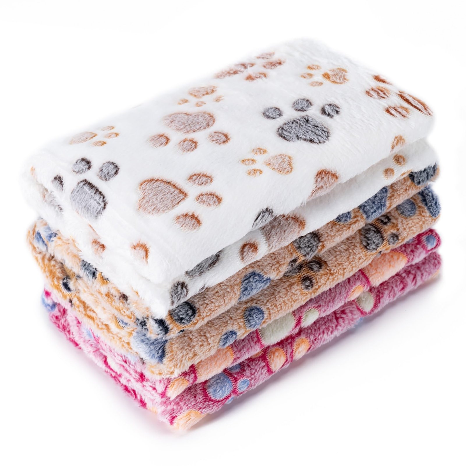 1 Pack 3 Blankets Super Soft Fluffy Premium Fleece Pet Blanket Flannel Paw Printed Throw for Dog Puppy Cat (Small 23×16”, Brown, Pink, White)