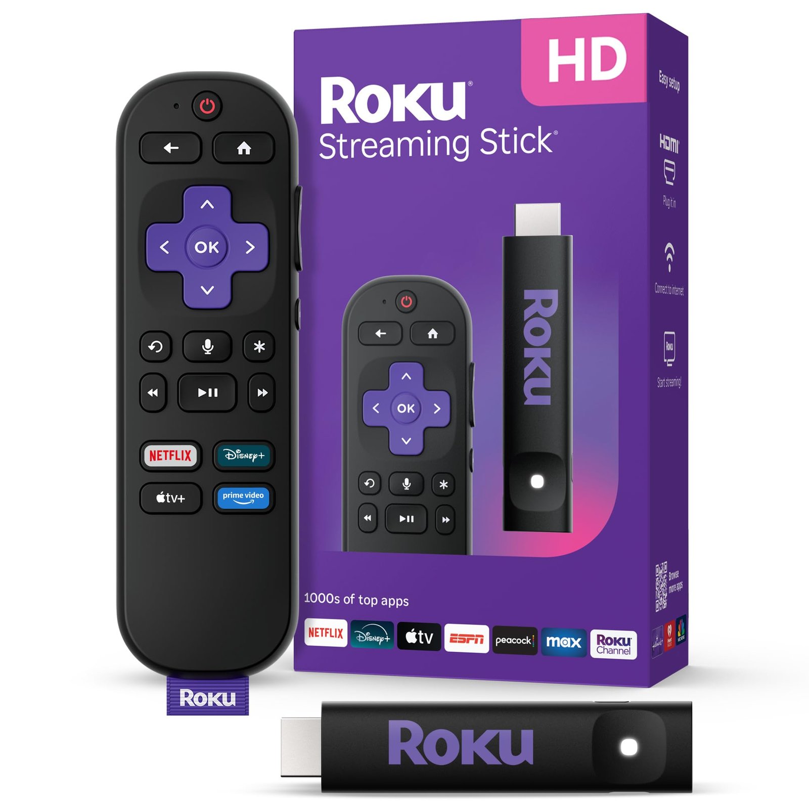 Roku Streaming Stick HD — HD Streaming Device for TV with Roku Voice Remote, Free & Live TV