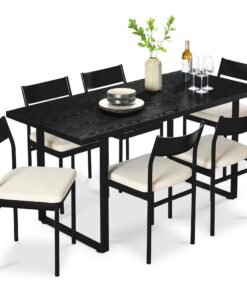 Best Choice Products 7-Piece Modern Dining Room Set, Kitchen Table Set, Dining Table w/ 6 Chairs, Upholstered Cushions, Solid Metal Frame, Curved B...