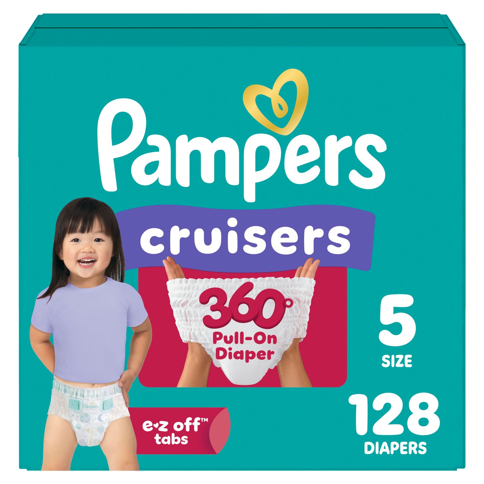 Pampers Diapers – Cruisers 360 – Size 5, 128 Count, Babyproof up to 100% Leakproof Pull-On Diaper