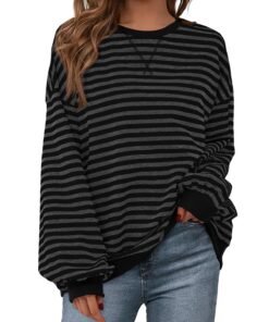 PRETTYGARDEN Womens Striped Oversized Sweatshirt Color Block Crew Neck Long Sleeve Casual Loose Pullover Top Y2K Clothes