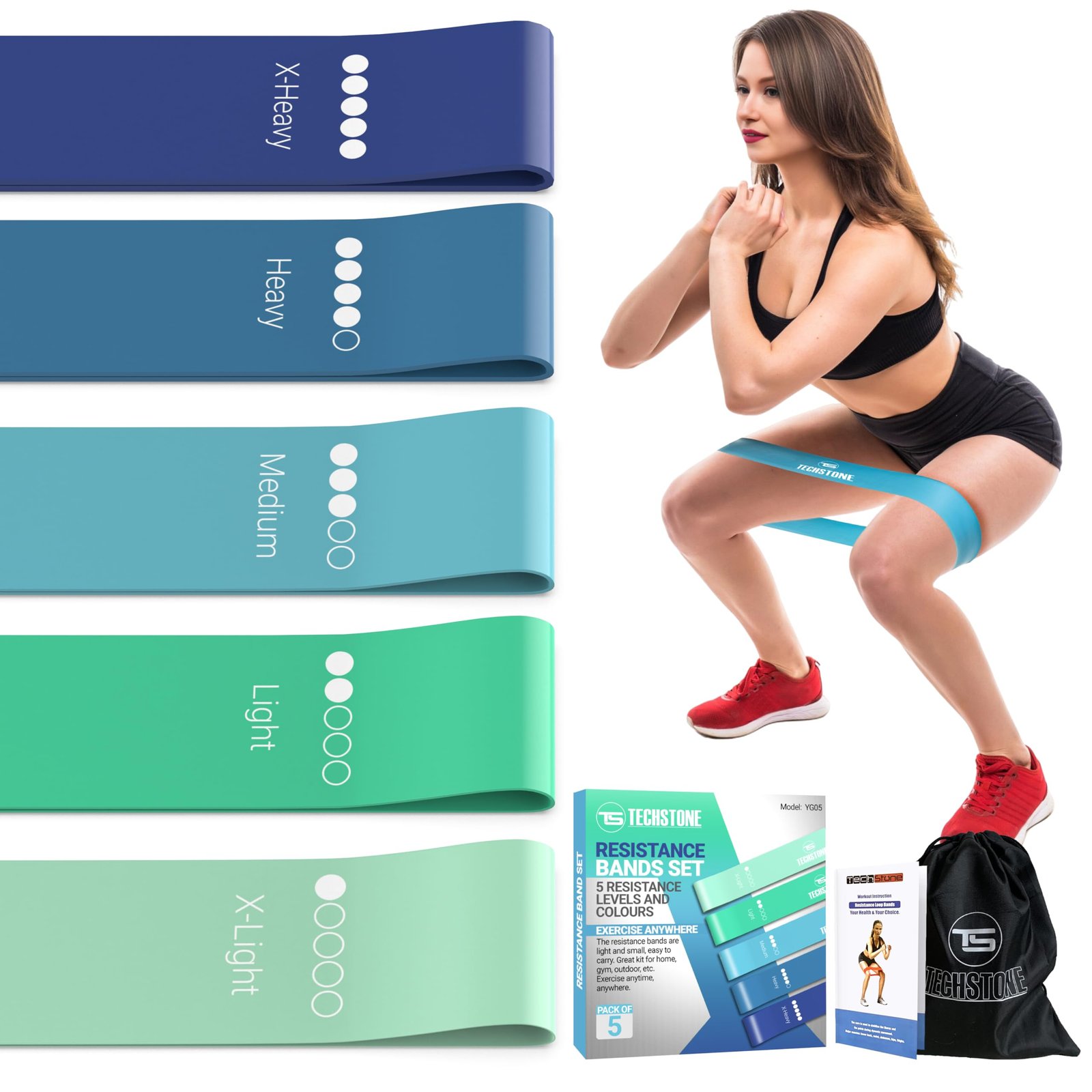TechStone Resistance Bands Set for Men and Women, Pack of 5 Different Levels Elastic Band for Home Gym Long Exercise Workout – Great Fitness Equipm…
