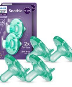 Philips Avent Soothie Baby Pacifiers - 100% Silicone Pacifiers for Babies 0-3 Months, One-Piece Design, BPA-Free, Extra Durable, Green, 4 Pack, Mod...