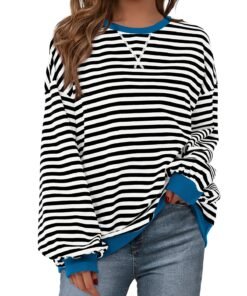 PRETTYGARDEN Womens Striped Oversized Sweatshirt Color Block Crew Neck Long Sleeve Casual Loose Pullover Top Y2K Clothes