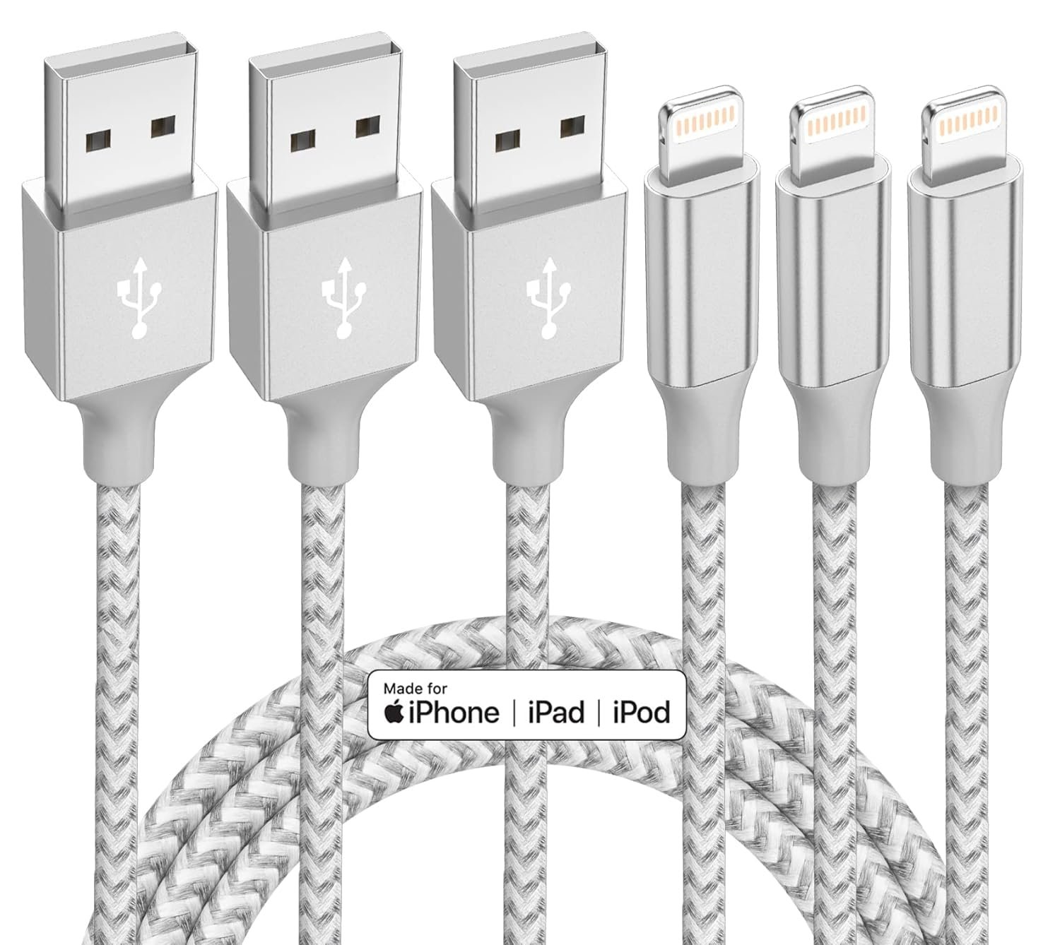 iPhone Charger 3 Pack 10 ft Apple MFi Certified Lightning Nylon Braided Cable Fast Charging Cord Compatible with iPhone 13 12 11 Pro Max XR XS X 8 ...
