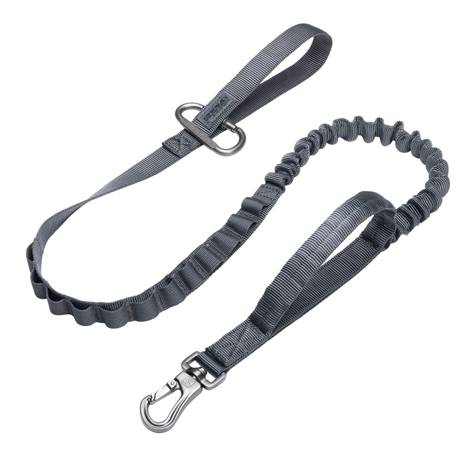 EXCELLENT ELITE SPANKER Tactical Bungee Dog Leash Military Adjustable Dog Leash Quick Release Elastic Leads Rope with 2 Control Handle（Grey