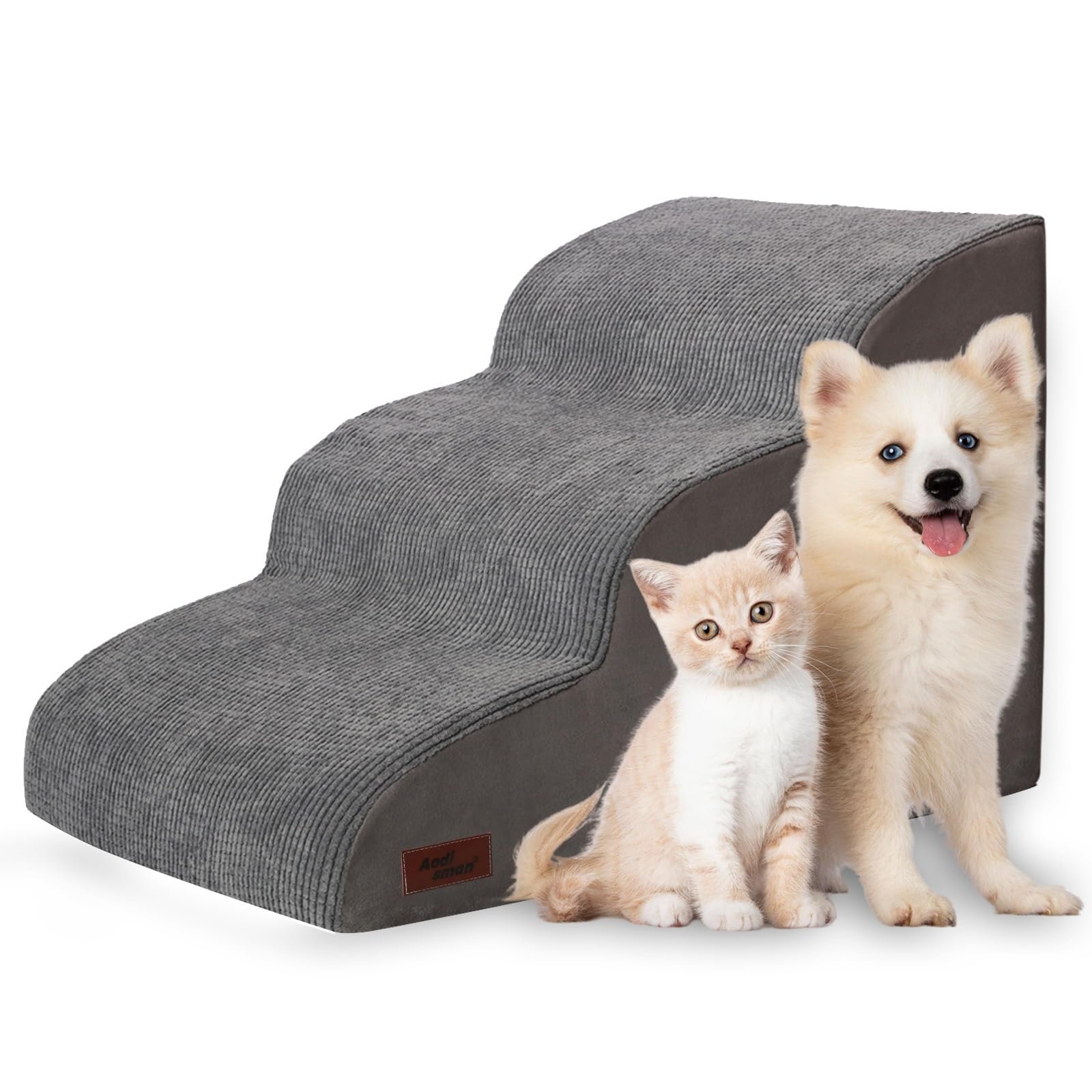 3-Step Dog Ramp and Stairs for Sofa and Chair – Non-Slip Sturdy Pet Steps for Small Dogs and Cats,15.7″ H,Grey