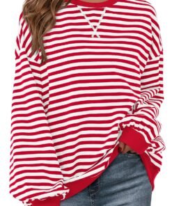 PRETTYGARDEN Womens Striped Oversized Sweatshirt Color Block Crew Neck Long Sleeve Casual Loose Pullover Top Y2K Clothes