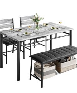 IRONCK Dining Table Set for 4, Kitchen Table with Upholstered Bench and 2 Chairs, Kitchen Table and Chairs Set for Small Space, Apartment, Gray