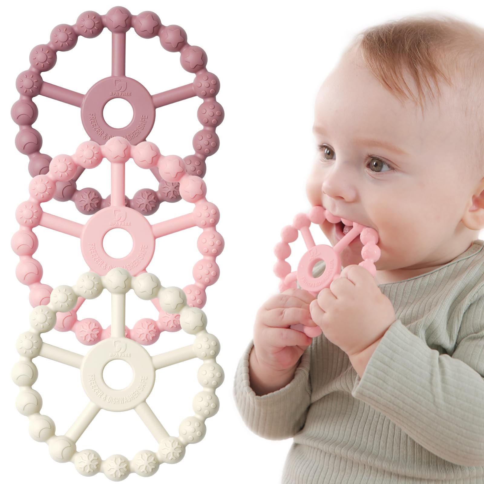 3 Pack Ring Teether Baby Infant Toys, Baby Essentials, Silicone Teething Ring Toys for Babies 0-6 Months, Seposeve Toddler Teethers 6-12 Months 12-…