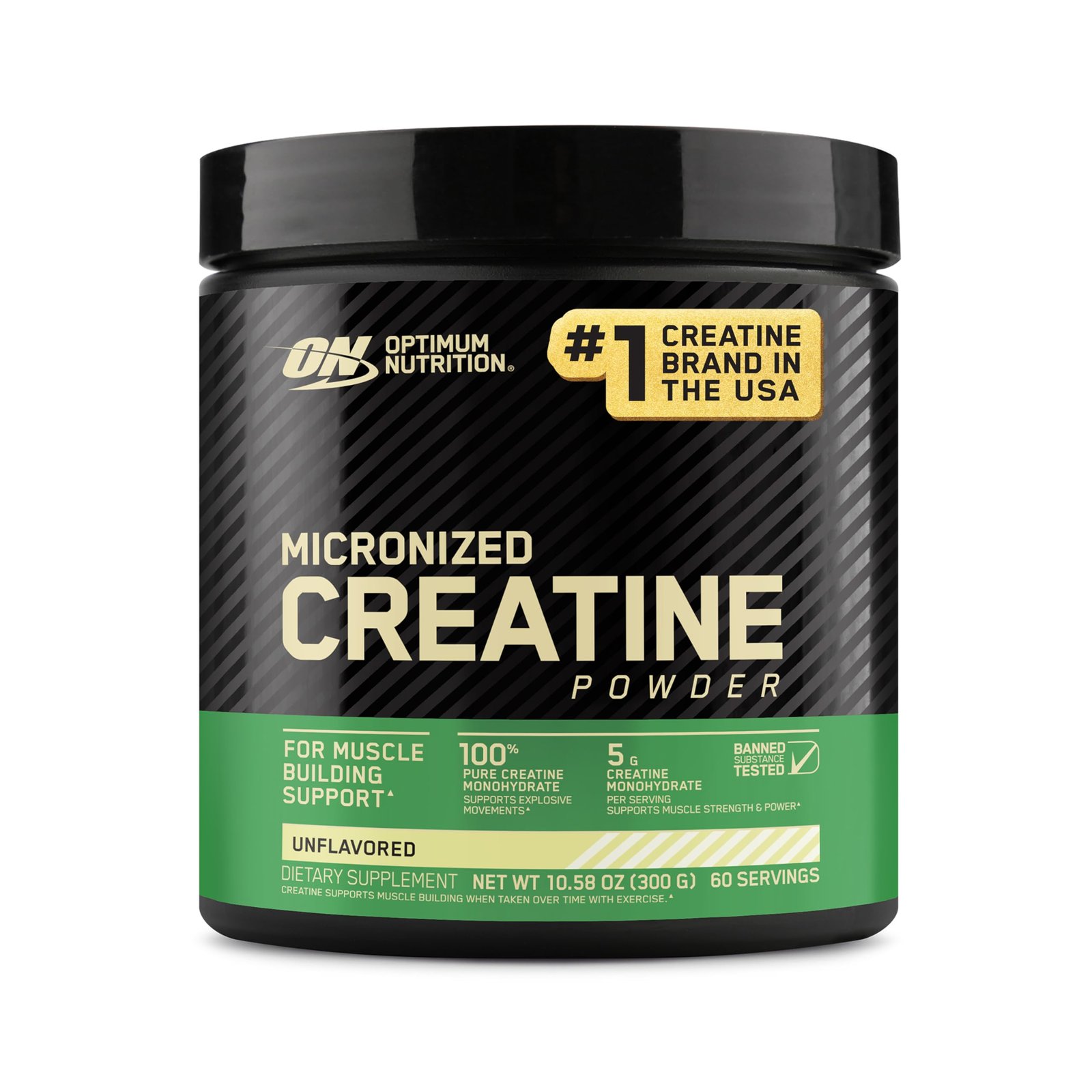 Optimum Nutrition Micronized Creatine Monohydrate Powder, Unflavored, 60 Servings, 300 Grams