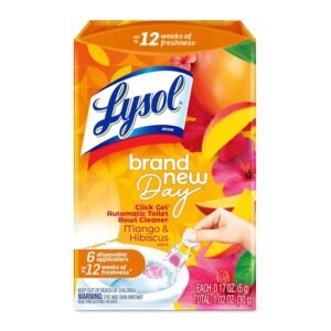 Lysol Click Gel Automatic Toilet Bowl Cleaner, Toilet Gel Stamp, Toilet Freshener, Bathroom Essentials, Refreshing Mango & Hibiscus Scent, 6 Count