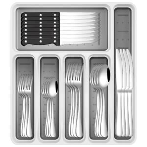 49-Piece Silverware Set with Organizer, Stainless Steel Flatware Utensils Set for 8, Forks and Spoons Silverware Set Cutlery Set with Steak Knives,…