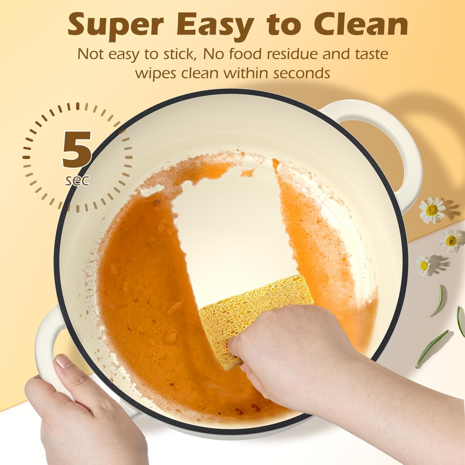 Enameled Cast Iron Dutch Oven - Umite Chef 5QT Pot with Lid & Cotton Potholders - Heavy-Duty Cookware for Bread Baking, Braising, Stews, Roasting(C... - Image 10