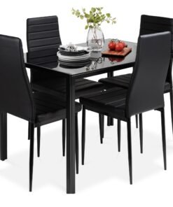 Best Choice Products 5-Piece Glass Dining Set, Modern Kitchen Table Furniture for Dining Room, Dinette, Compact Space-Saving w/Glass Tabletop, 4 Up...