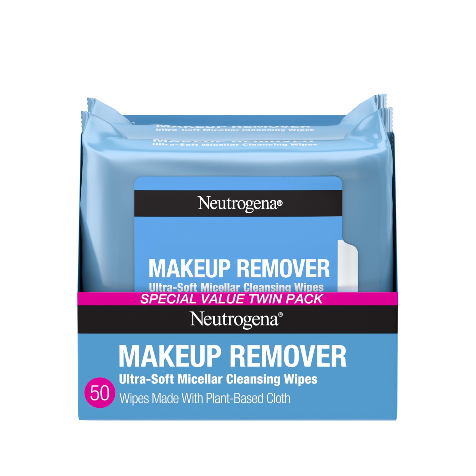 Neutrogena Makeup Remover Wipes Micellar Alcohol-Free Face Towelettes Remove Waterproof Mascara & Oil, Compostable 100% Plant-Based Cloth, Dermatol…