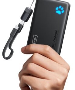 INIU Portable Charger, Ultra Slim 45W Fast Charging with Attached USB C Cable, Flight-Safe 10000mAh PD Power Bank Battery Pack, Travel Essential Ph...