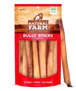 Natural Farm Extra-Thick 12-Inch Beef Bully Sticks Dog Chews  - Odor-Free Dental Treats for Dogs