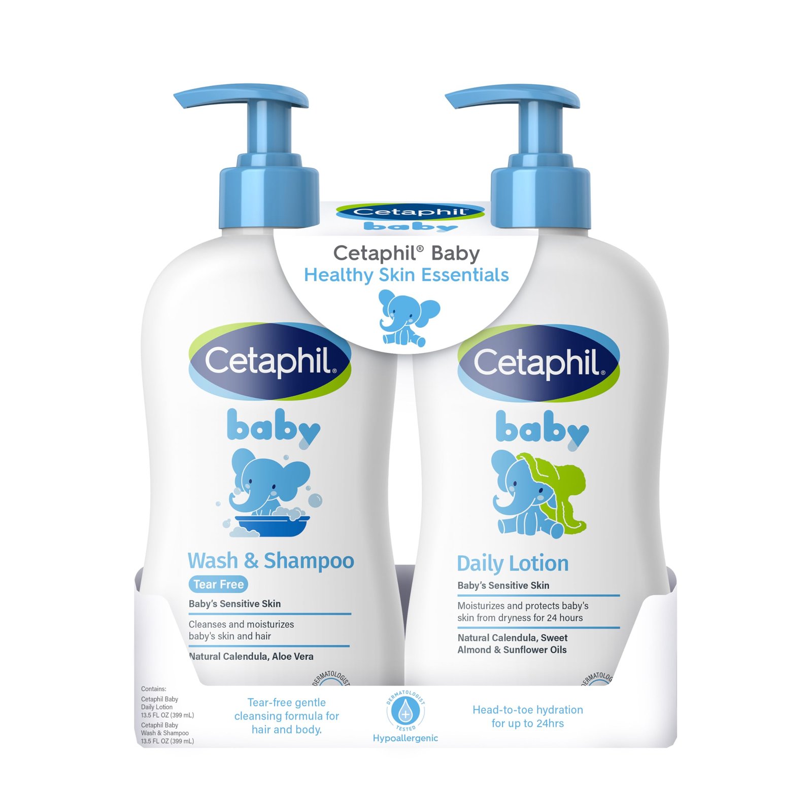 Cetaphil Baby Wash & Shampoo Plus Body Lotion, Healthy Skin Essentials, Head to Toe Hydration for up to 24 Hours, for Delicate, Sensitive Skin, 2-P…