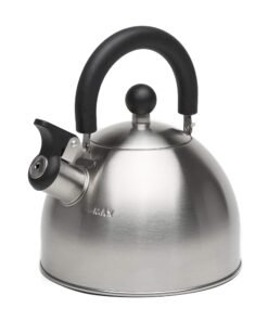 Primula Stewart Whistling Stovetop Tea Kettle Food Grade Stainless Steel, Hot Water Fast to Boil, Cool Touch Folding, 1.5-Quart, Brushed with Black...