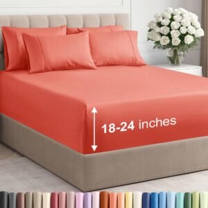 Extra Deep King Sheet Set – 6 Piece Breathable and Cooling Sheets – Hotel Luxury Bedding for Women, Men, Kids & Teens – Easy & Secure Fit – Soft, W…