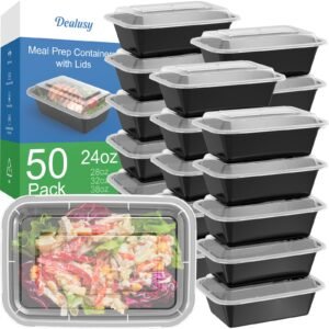 50 Pack (100-Piece) 24 oz Meal Prep Containers Reusable with Lids, Sturdy Leakproof & Food Safe, Microwave, Freezer, Dishwasher Safe Prep Container…