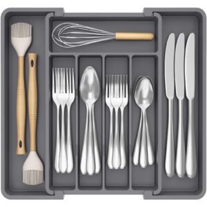 Lifewit Silverware Drawer Organizer, Expandable Utensil Tray for Kitchen, BPA Free Flatware and Cutlery Holder, Adjustable Plastic Storage for Spoo…