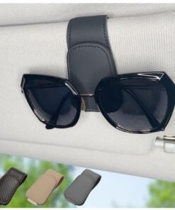 Magnetic Leather Sunglass Holder for Car, Sunglasses Clip for Car Visor, Auto Interior Accessories Universal for Different Size Eyeglasses (Black)