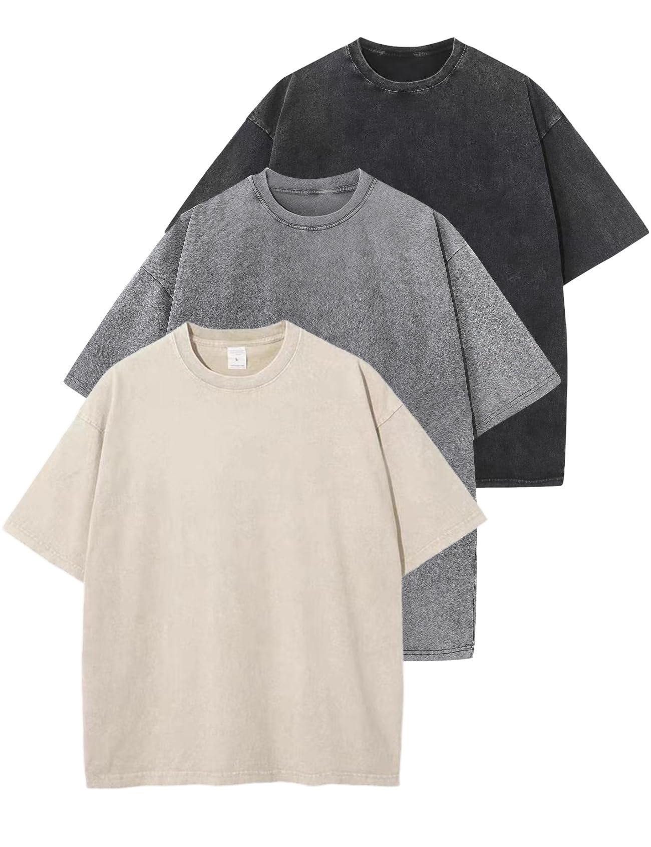 Arssm 3 Pack Men Oversized T Shirts Vintage Tee Loose Fit Short Sleeve Casual Streetwear Baggy Washed Unisex Tops