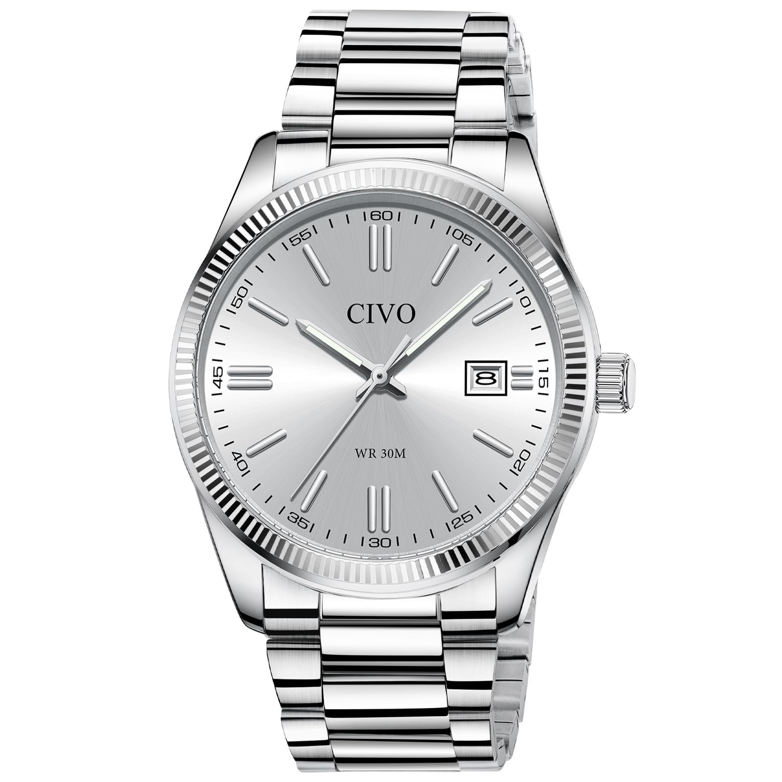 CIVO Analog Mens Watches Silver: Wrist Watches with Date Easy to Read – Dress Stainless Steel Watch for Men Gifts for Husband Father at Birthday An…