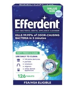 Efferdent Denture Cleaner Tablets – Dental Appliances, Aligners, Mouth Guard, and Retainer Cleaner Tablets, Minty Fresh & Clean, 126 Count