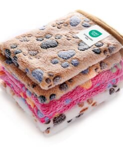 Luciphia 1 Pack 3 Blankets Super Soft Fluffy Premium Fleece Pet Blanket Flannel Throw for Dog Puppy Cat Paw Brown/Pink/White Small(23x16 inch)
