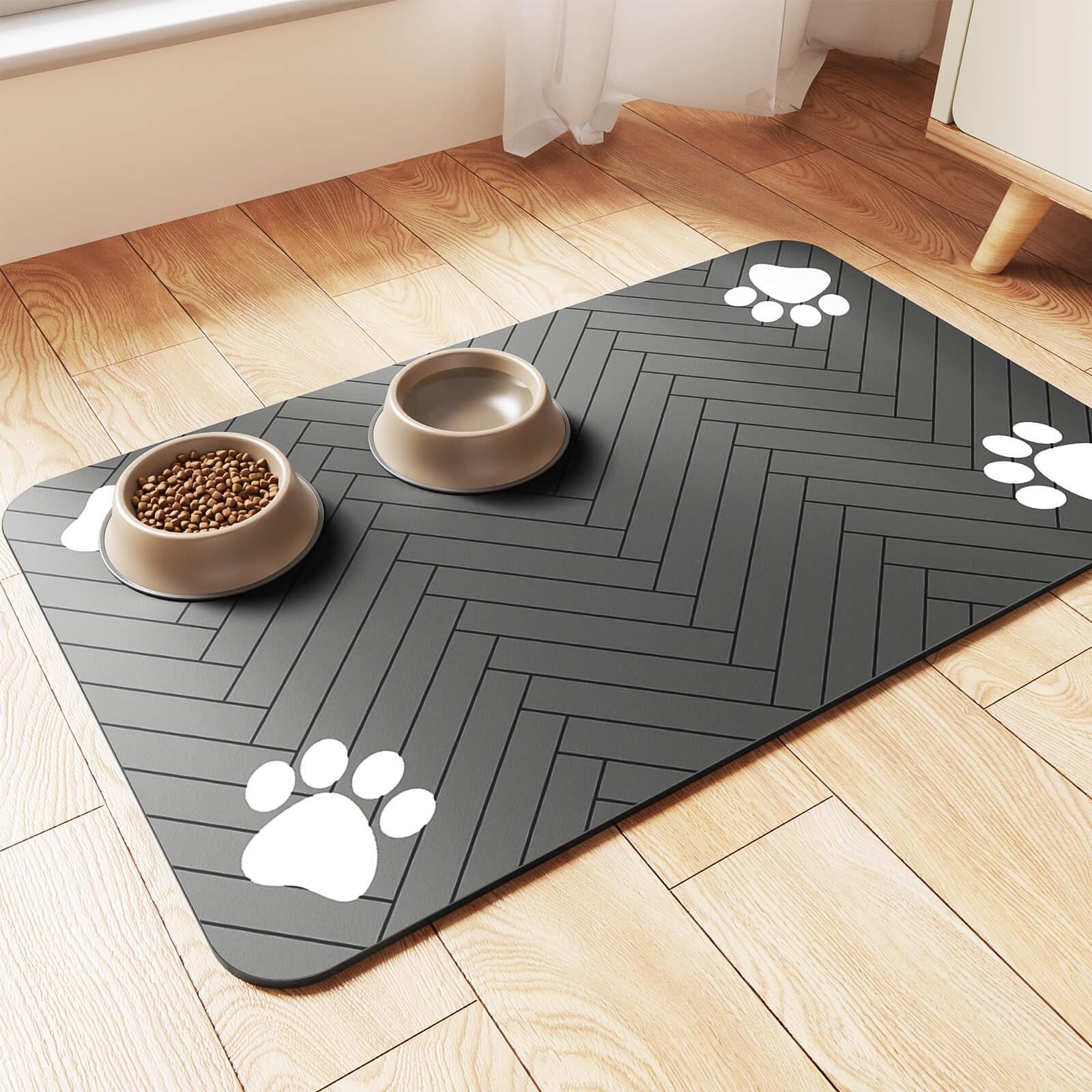Pet Feeding Mat-Absorbent Pet Placemat for Food and Water Bowl, with Waterproof Rubber Backing, Quick Dry Water Dispenser Mat for Dog and Cat (20″x…