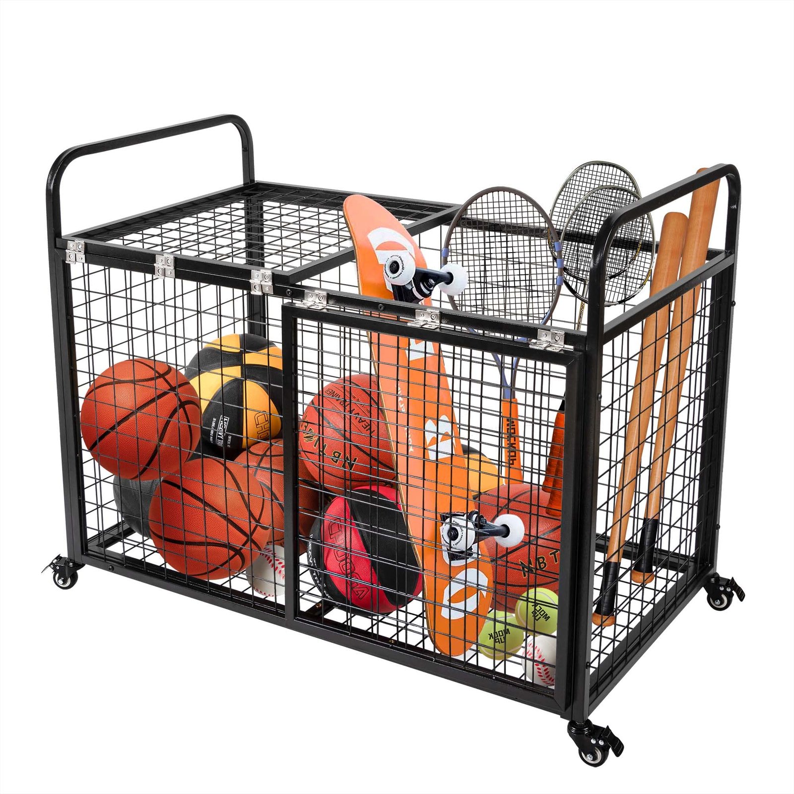 heodmaem Ball Cart Storage for Garage Compatible with Optional Divider, Extra Large Basketball Cage Bin for Indoor Outdoor, Heavy Duty Sports Equip…