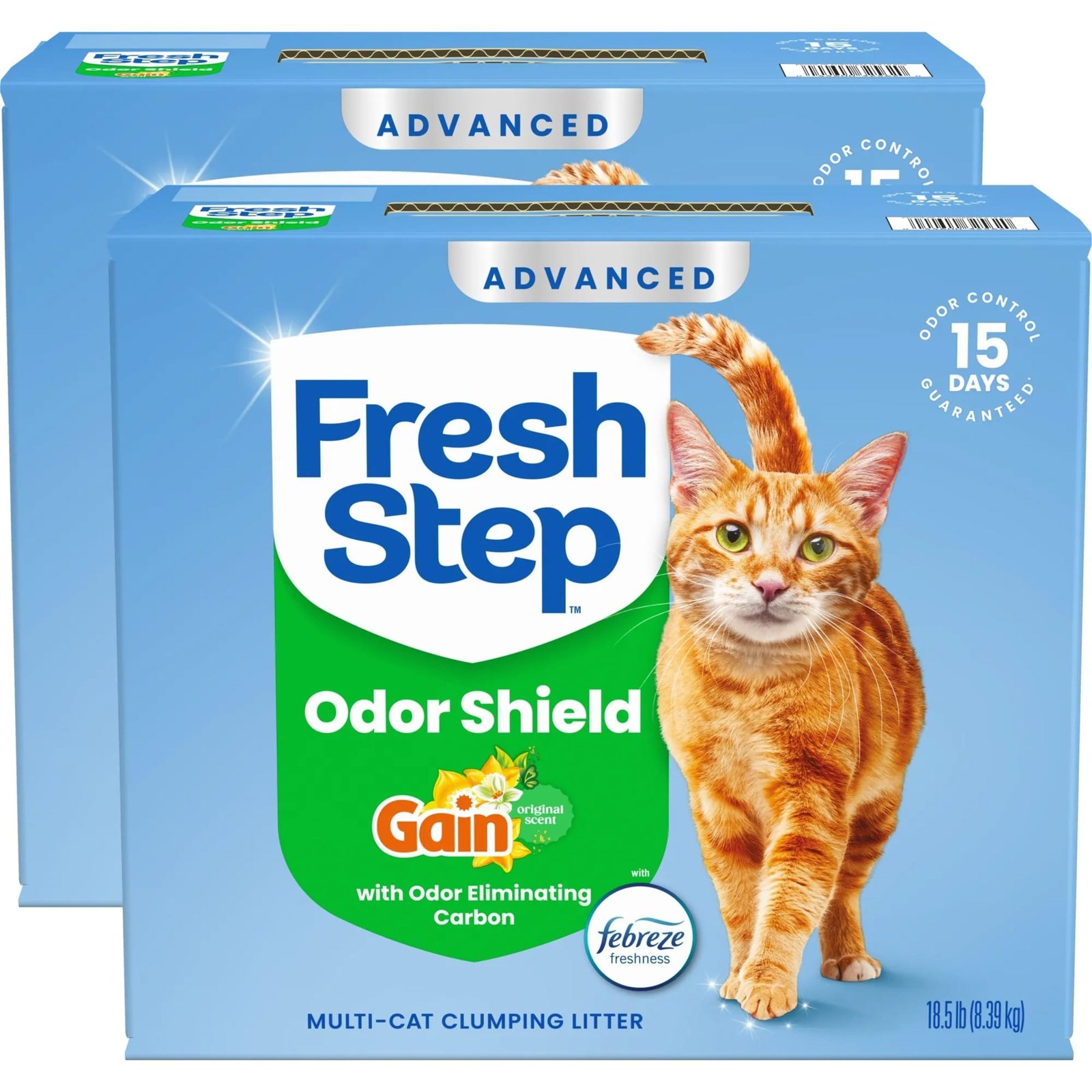 Fresh Step Odor Shield Advanced Multi Cat Clumping Litter with Febreze Freshness, Gain Original Scent, 18.5 lb Each, Pack of 2